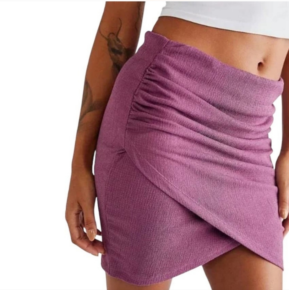 Free People Angie Wrap Skirt Ruched Textured High Waist Purple Size Large - Picture 2 of 6